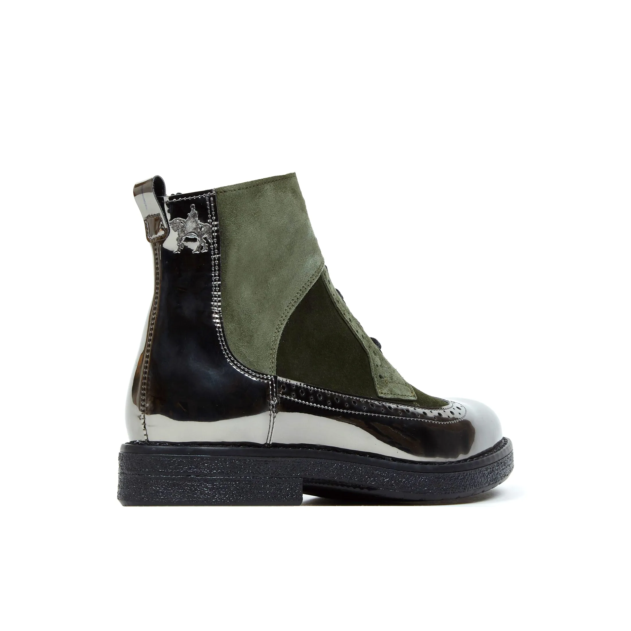 HATTER OLIVE CHROME - Women's zip up and lace up ankle boot with brogue styling