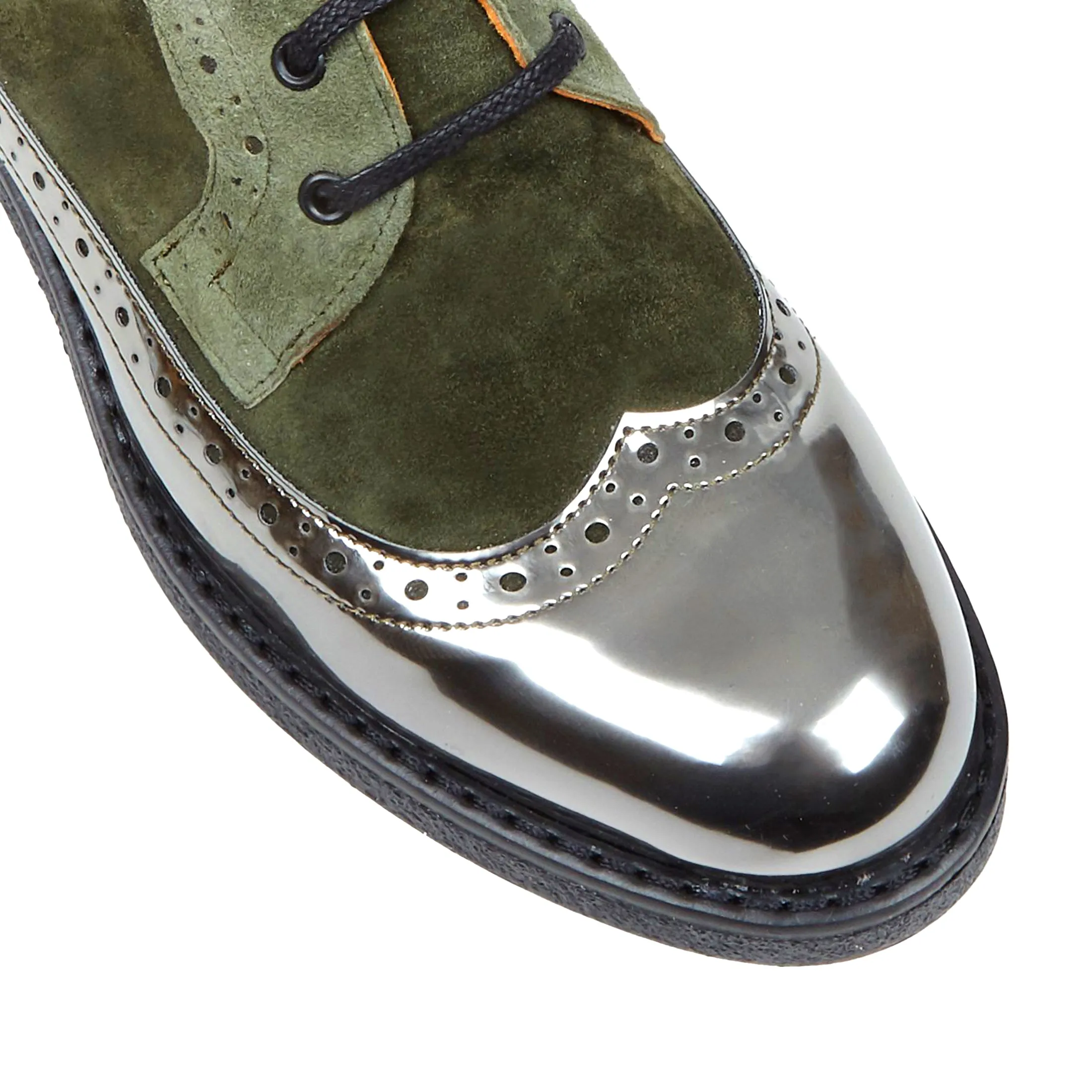 HATTER OLIVE CHROME - Women's zip up and lace up ankle boot with brogue styling