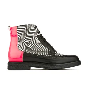 HATTER OPTICAL ZEBRA - Women's Italian leather higher ankle boot with rubber sole