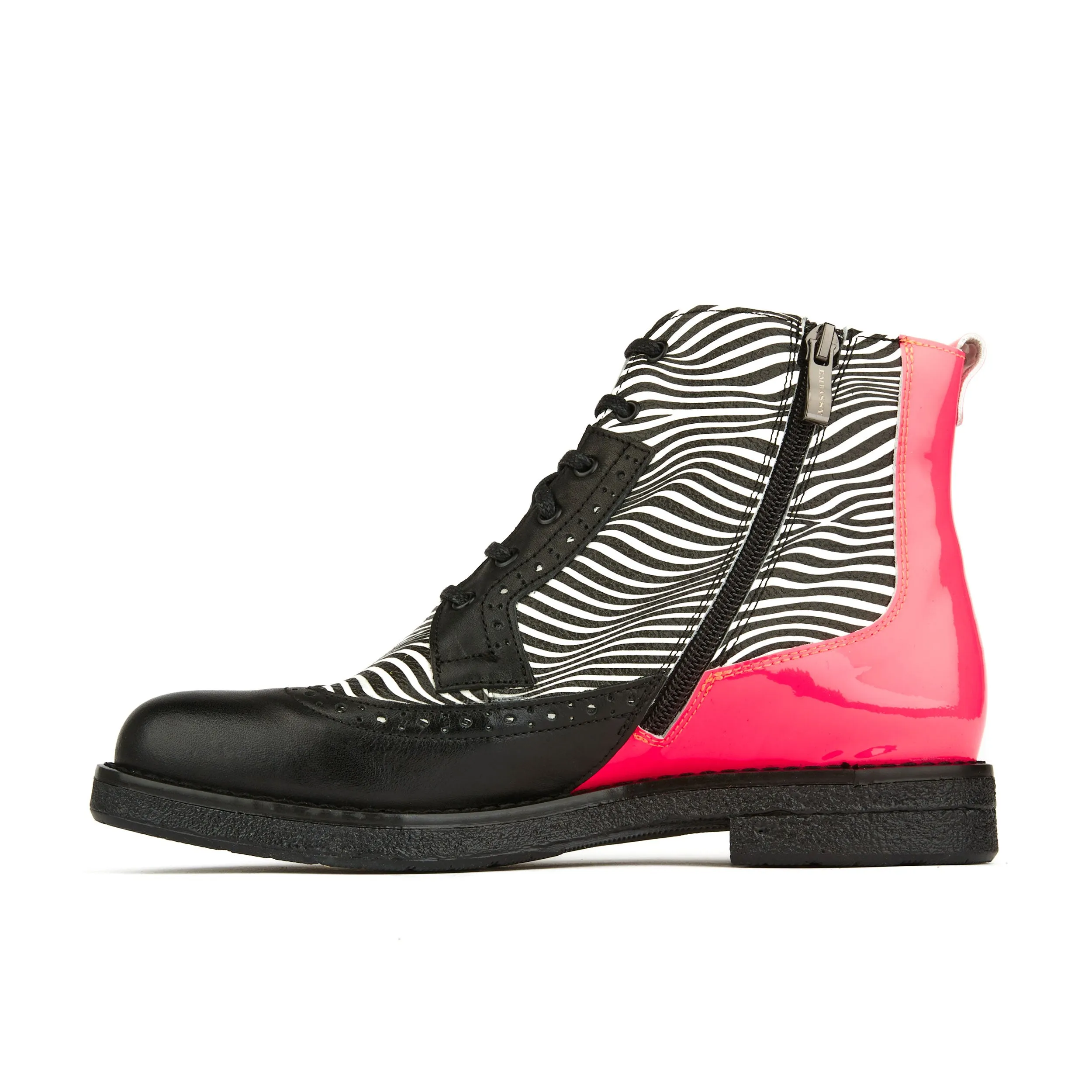 HATTER OPTICAL ZEBRA - Women's Italian leather higher ankle boot with rubber sole