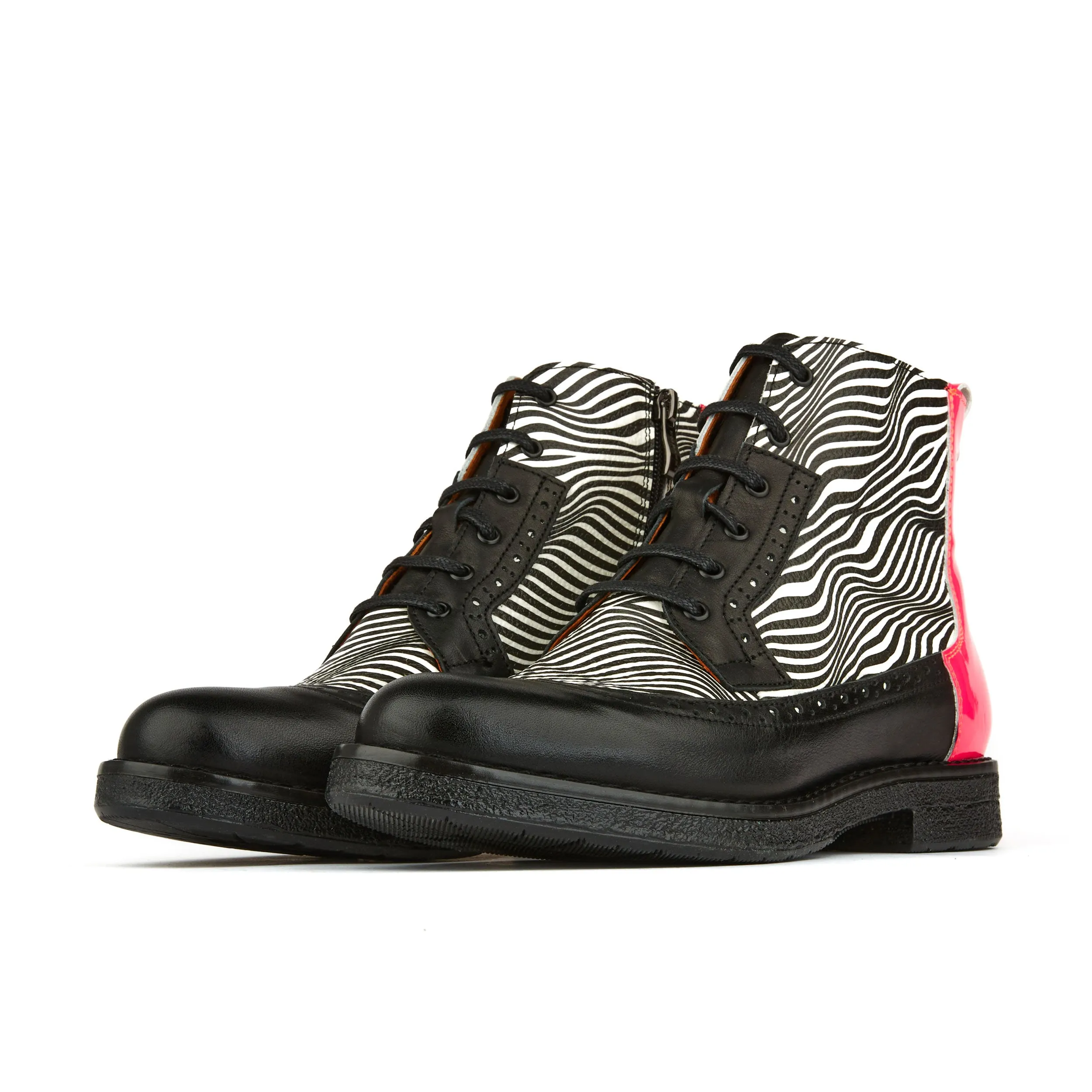 HATTER OPTICAL ZEBRA - Women's Italian leather higher ankle boot with rubber sole