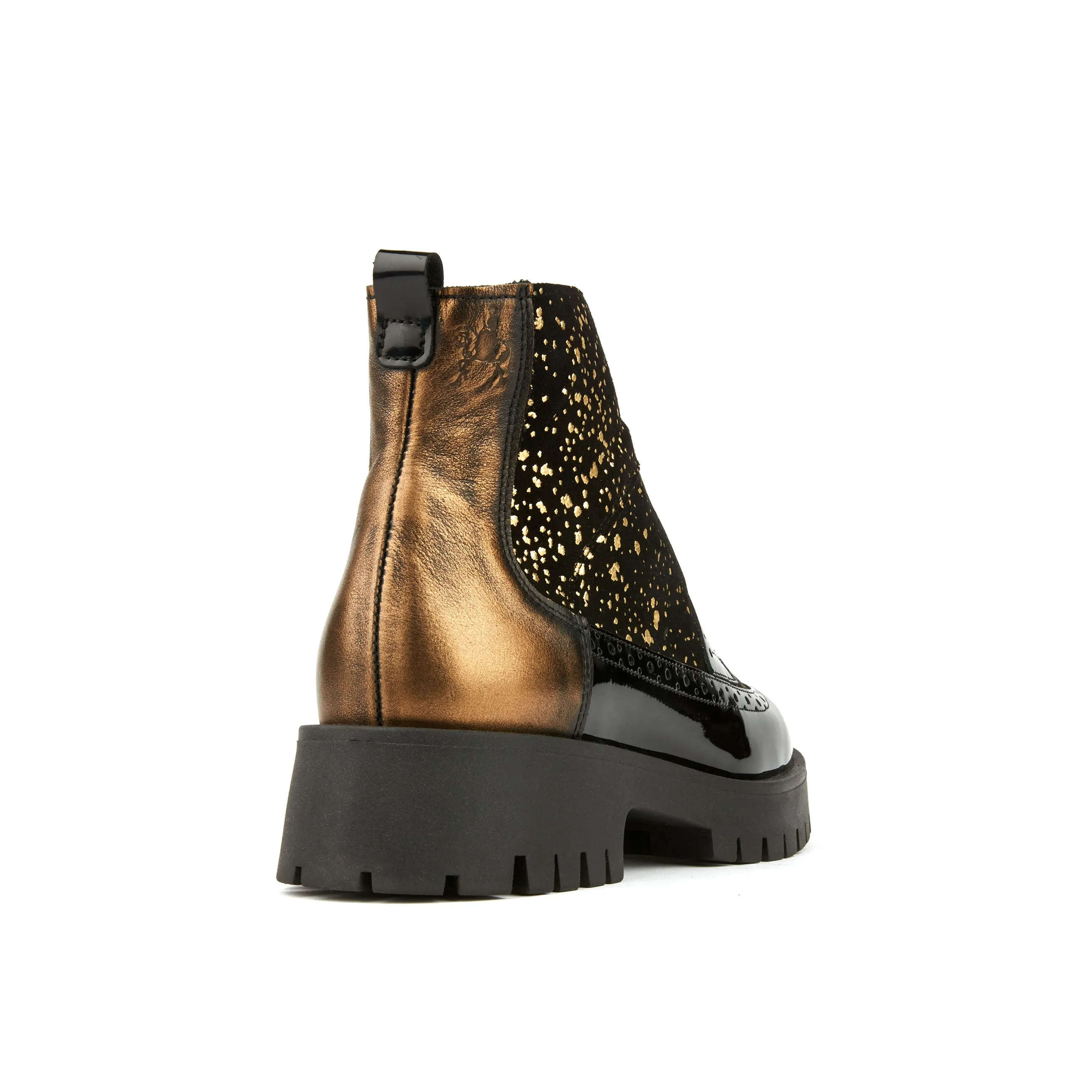 HATTER PLATFORM DROPS - Women's ankle boot in golden paint drops on black leather