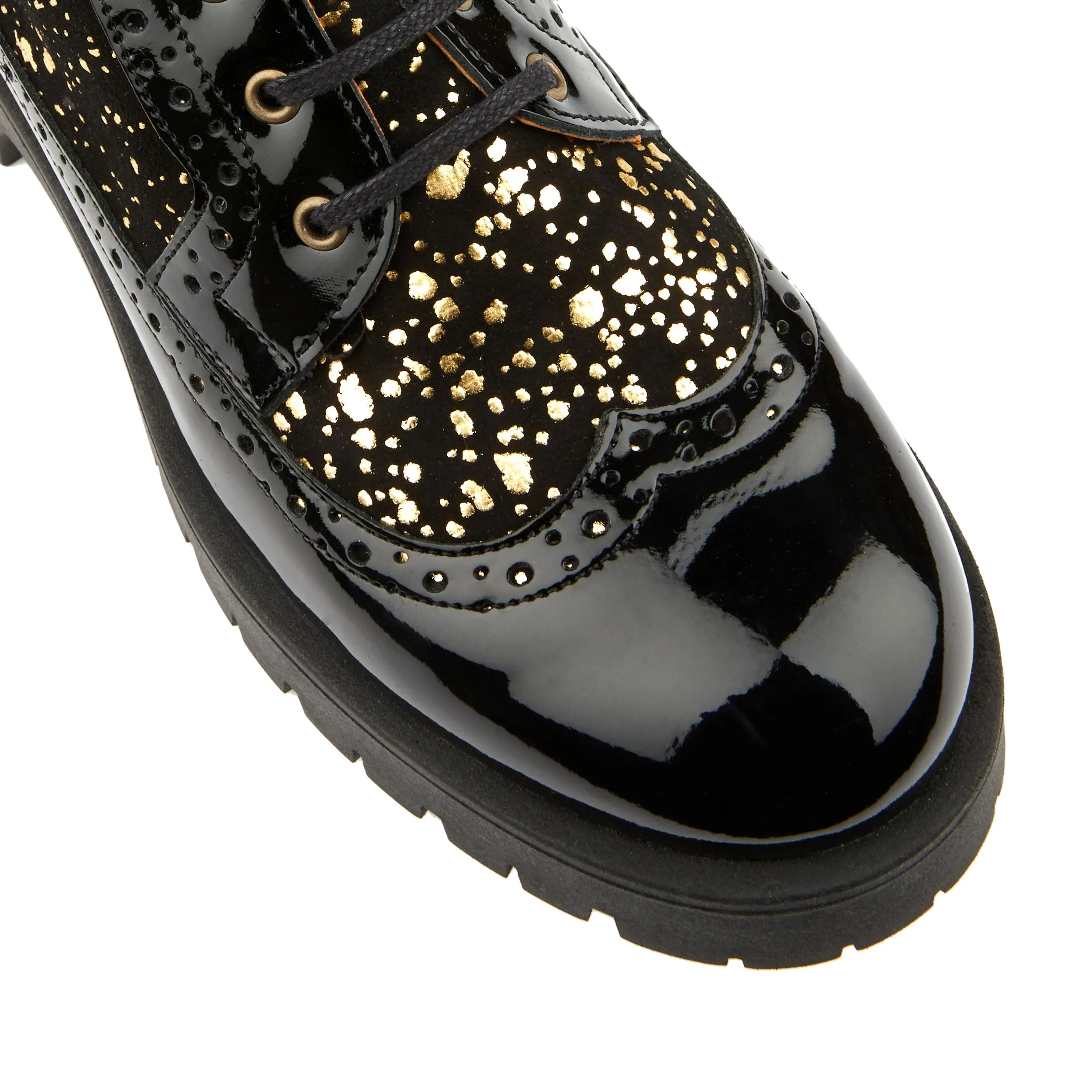 HATTER PLATFORM DROPS - Women's ankle boot in golden paint drops on black leather