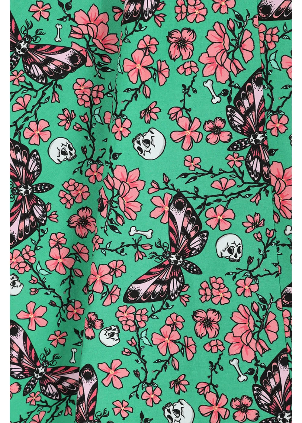 Hell Bunny Madilynn Moth Skull 50's Swing Dress Green