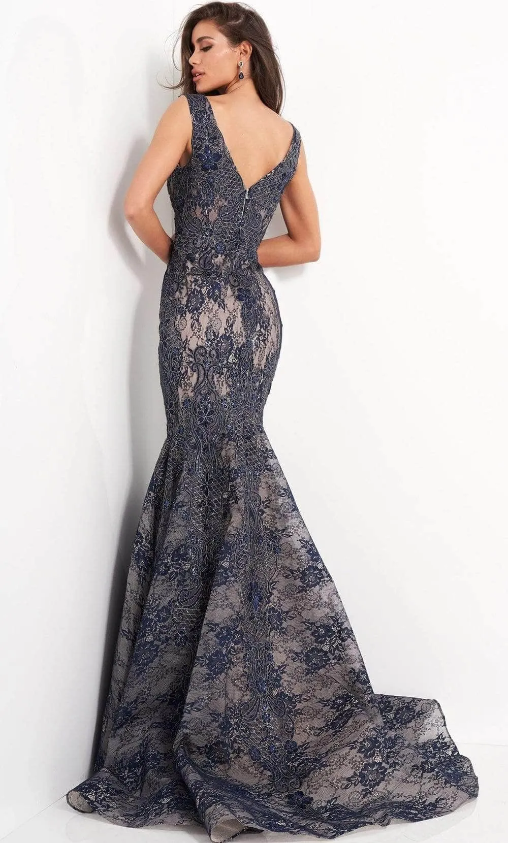 Jovani 04585SC - Embroidered Applique Evening Gown