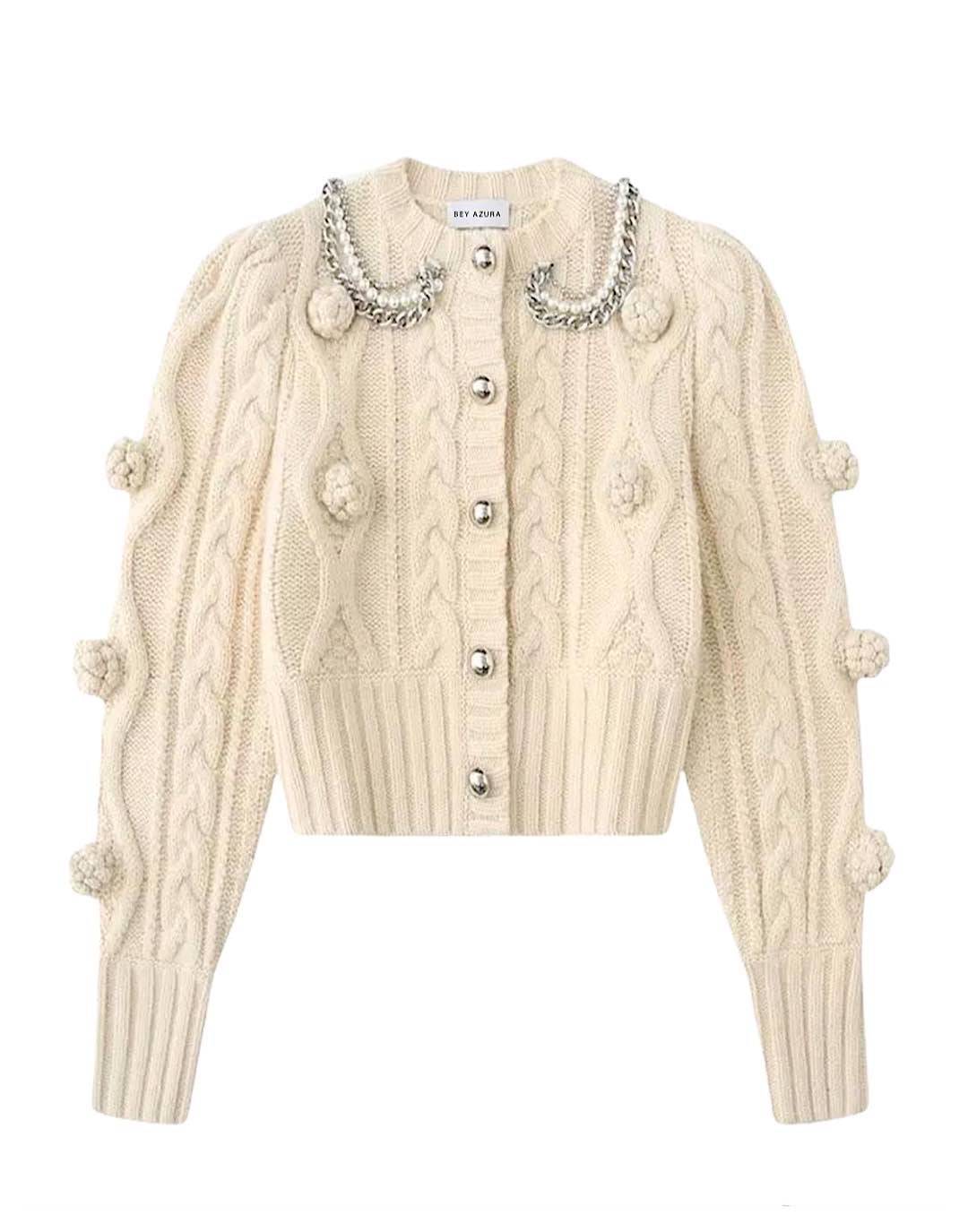 Knit Patterned Cardigan With Chains