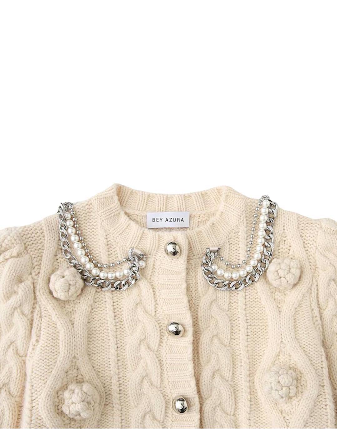 Knit Patterned Cardigan With Chains