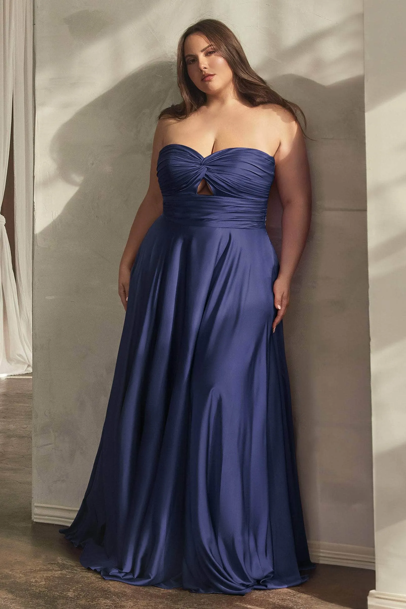 Ladivine 7496C - Ruched Cutout Evening Gown