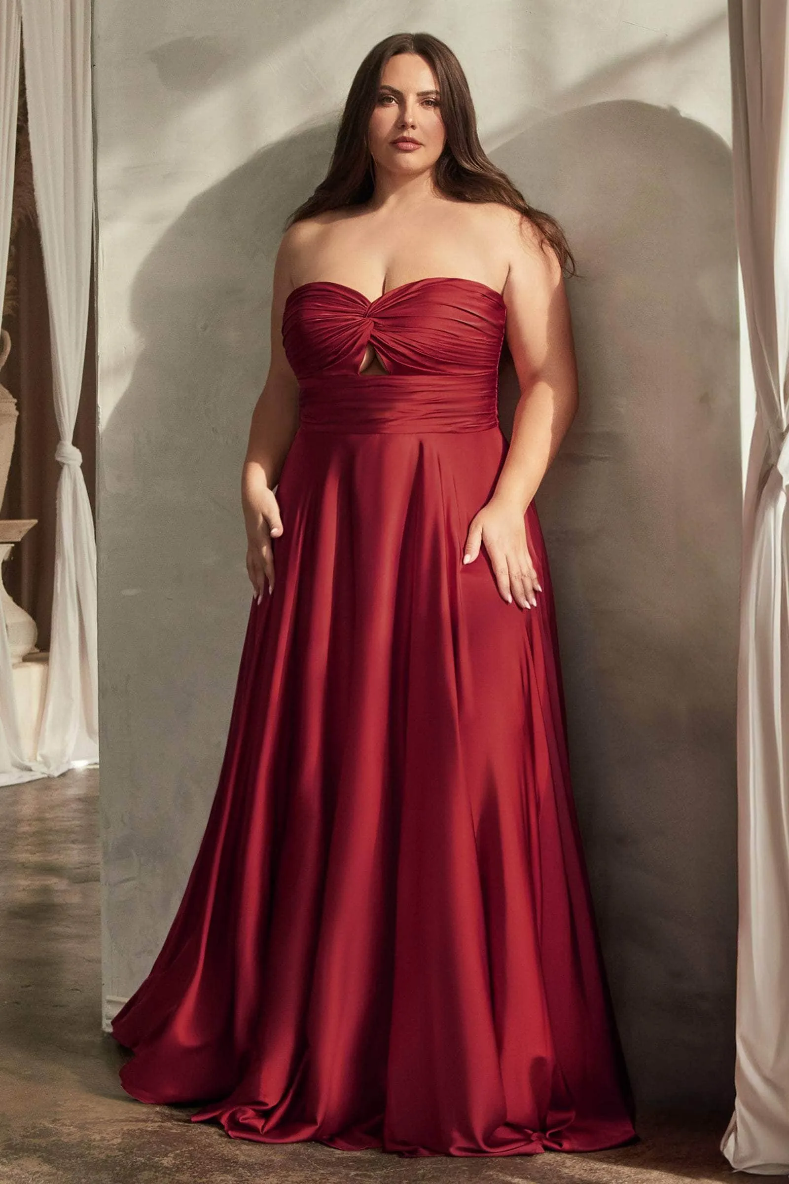 Ladivine 7496C - Ruched Cutout Evening Gown