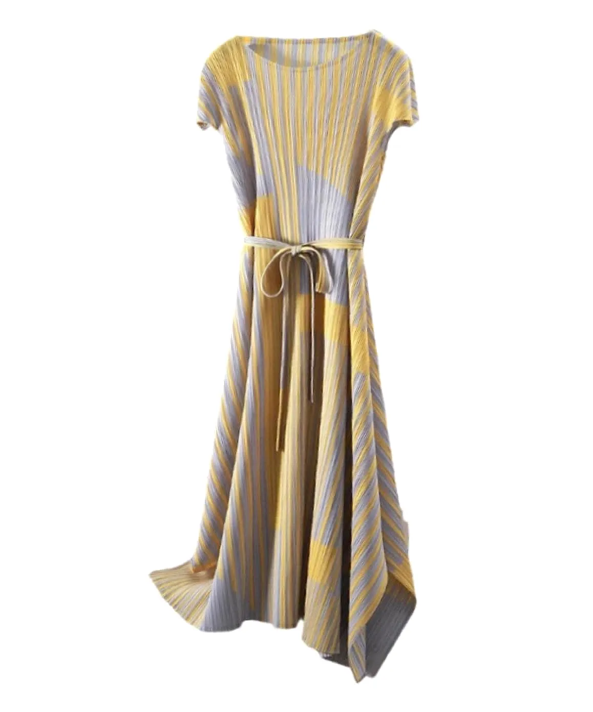 Long Pleated Loose Belted Dress