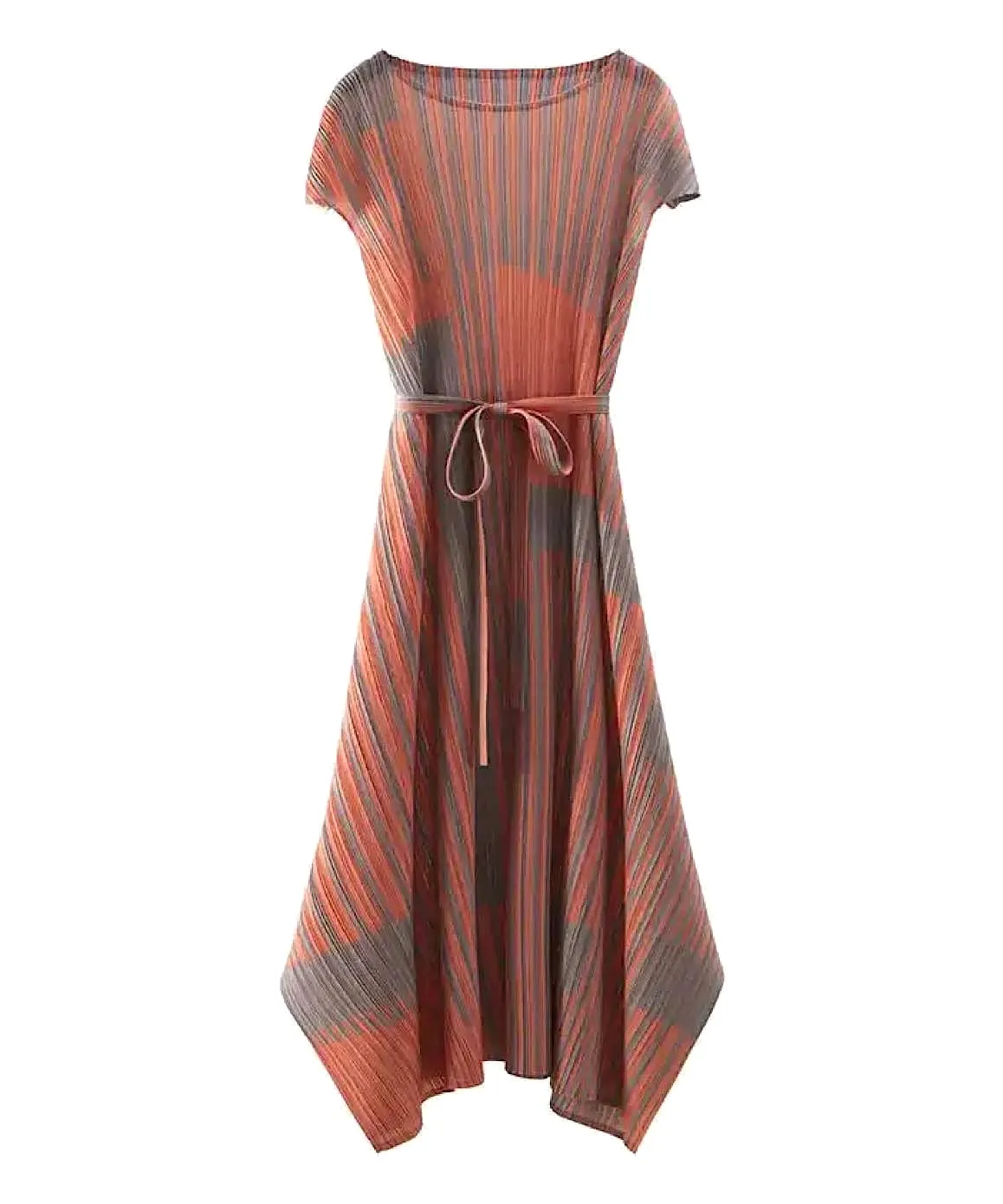 Long Pleated Loose Belted Dress