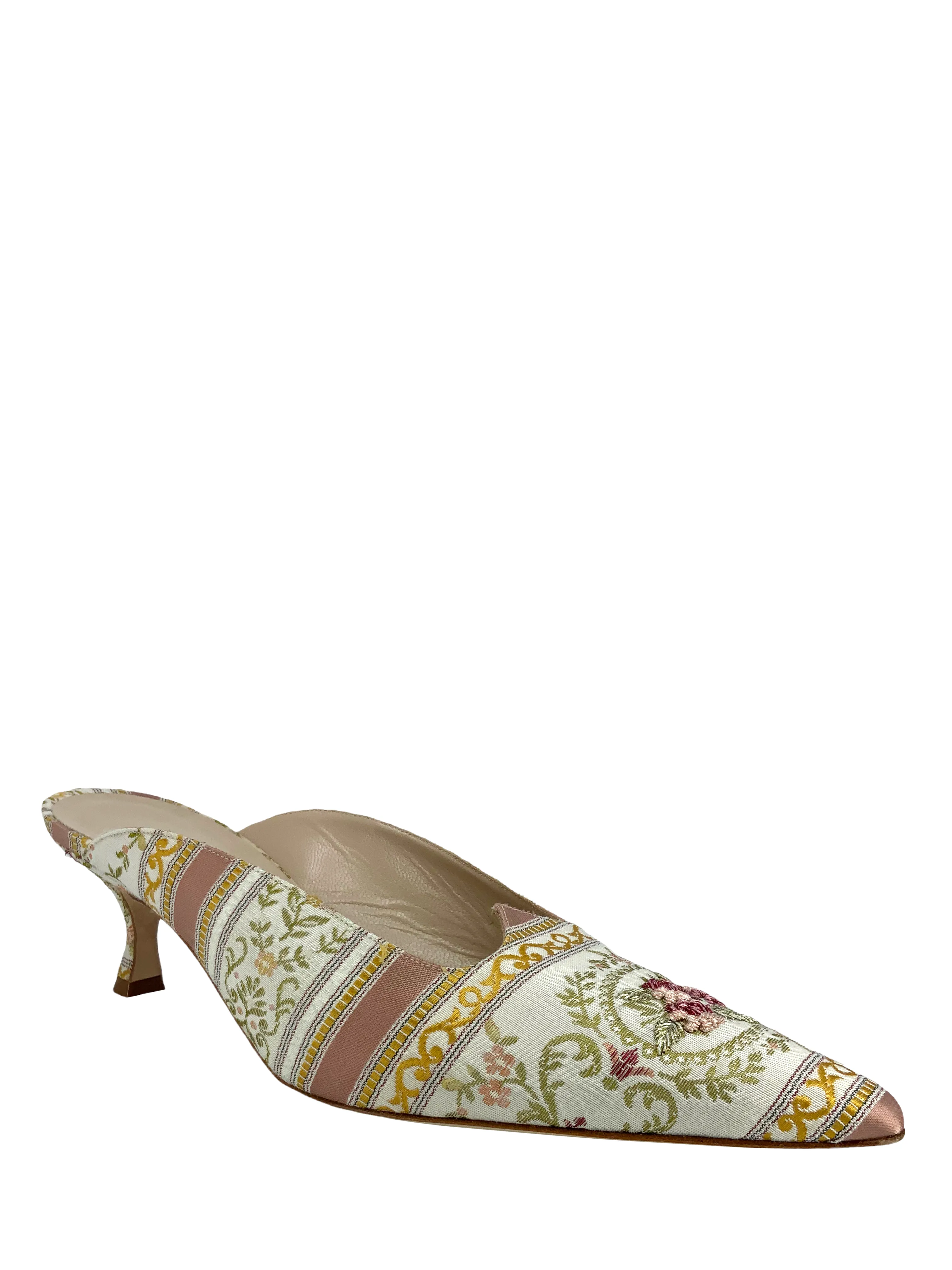 Manolo Blahnik Floral Embroidered Mules Size 11