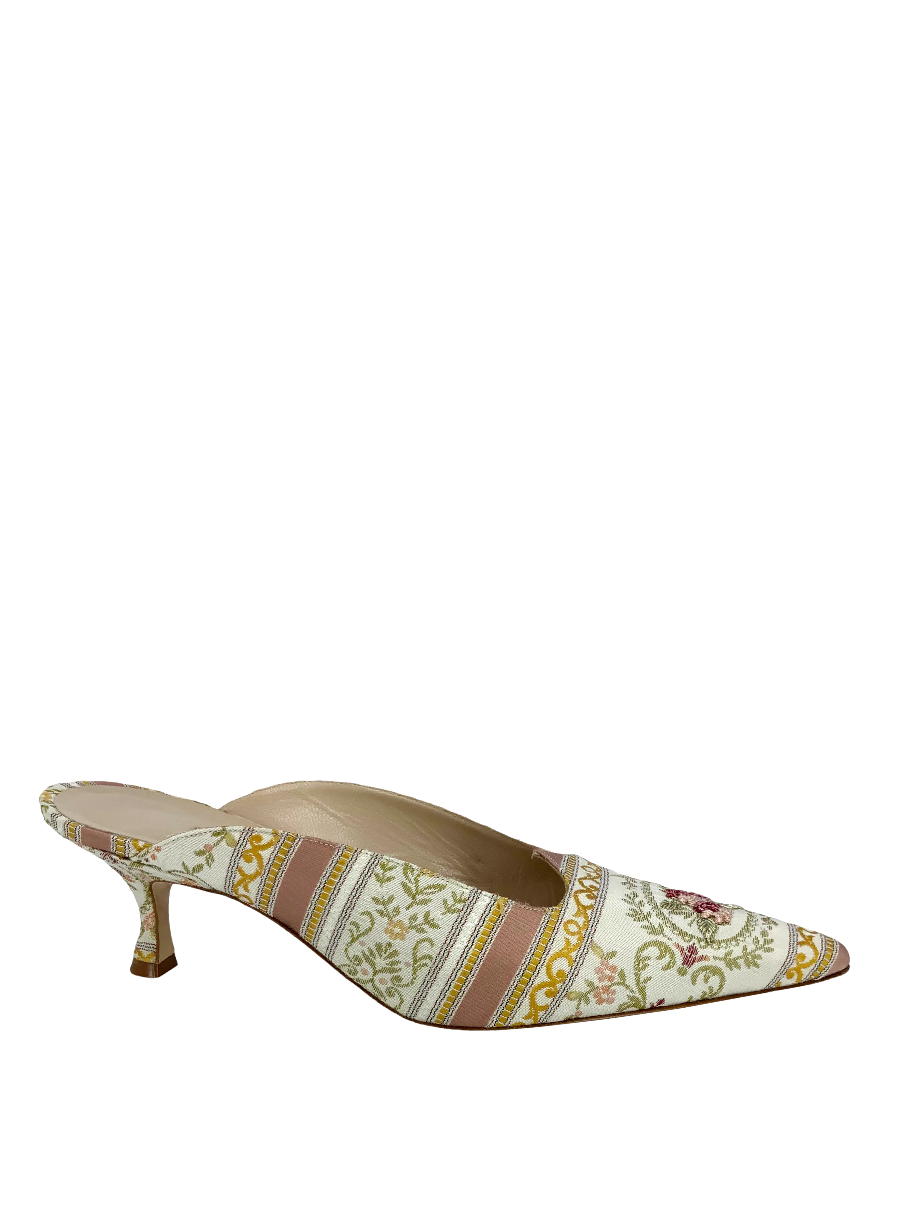 Manolo Blahnik Floral Embroidered Mules Size 11