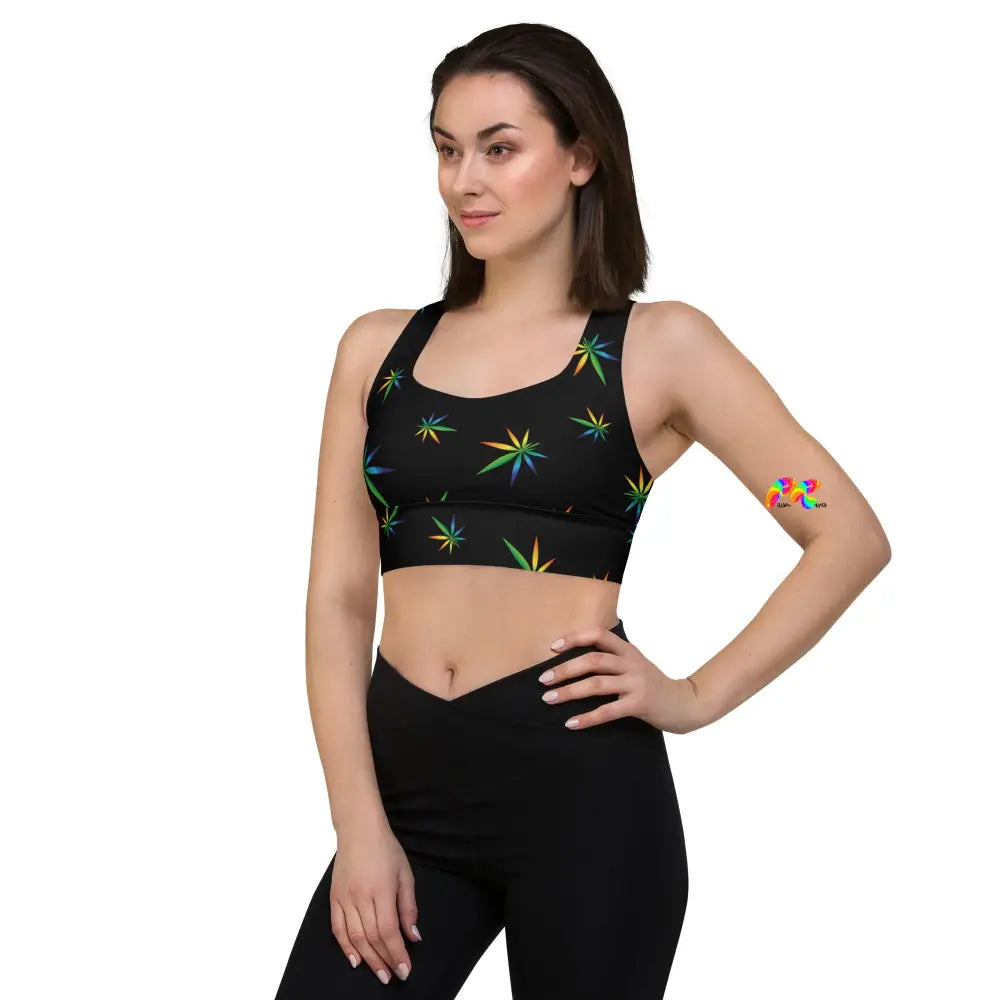 Marijuana Black Longline Sports Bra