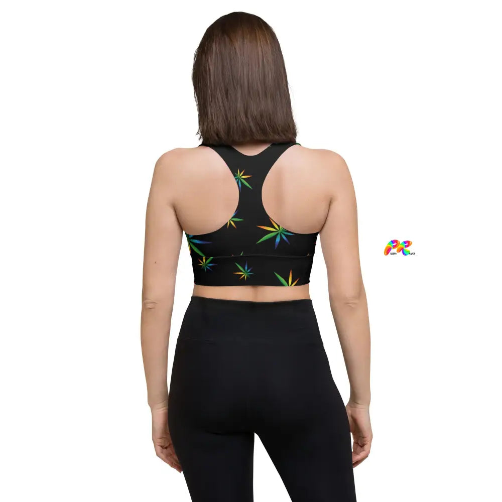 Marijuana Black Longline Sports Bra