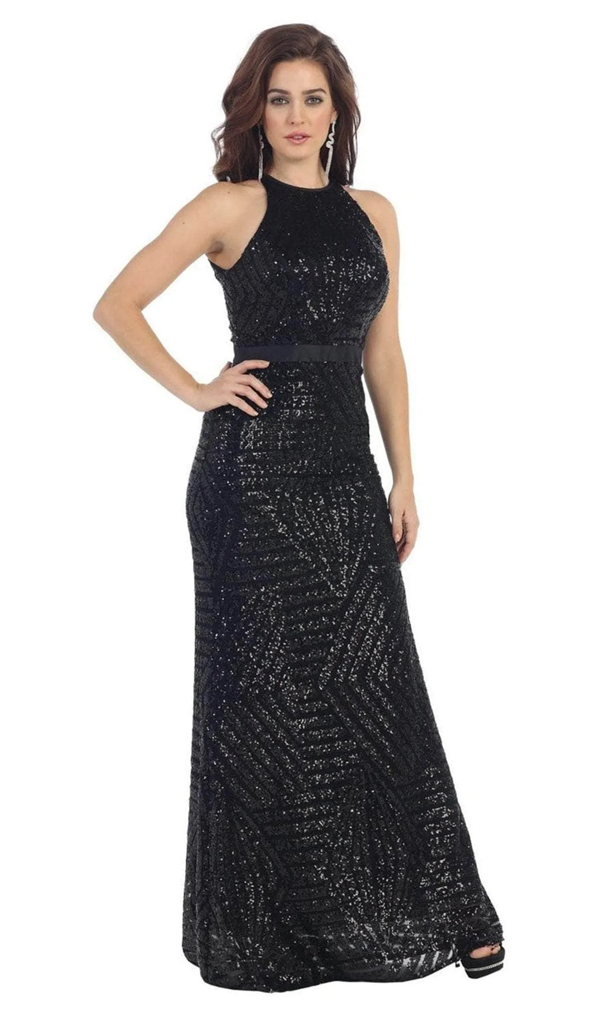 May Queen RQ7238 - Illusion Cutout Back Evening Gown