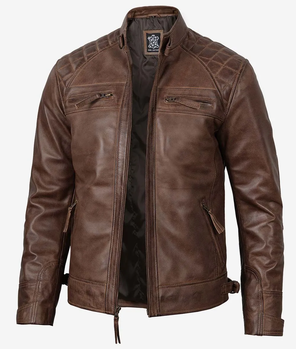 Men's Coffee Brown Motorcycle Leather Jacket