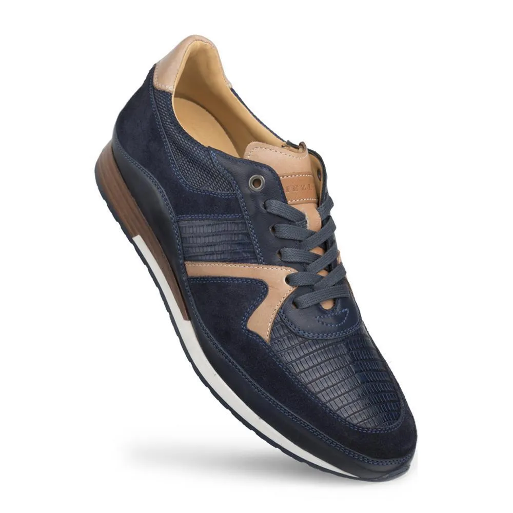 Mezlan 4766-L A802 Men's Shoes Blue Genuine Lizard / Suede / Calf-Skin Leather Sneaker (MZ3313)