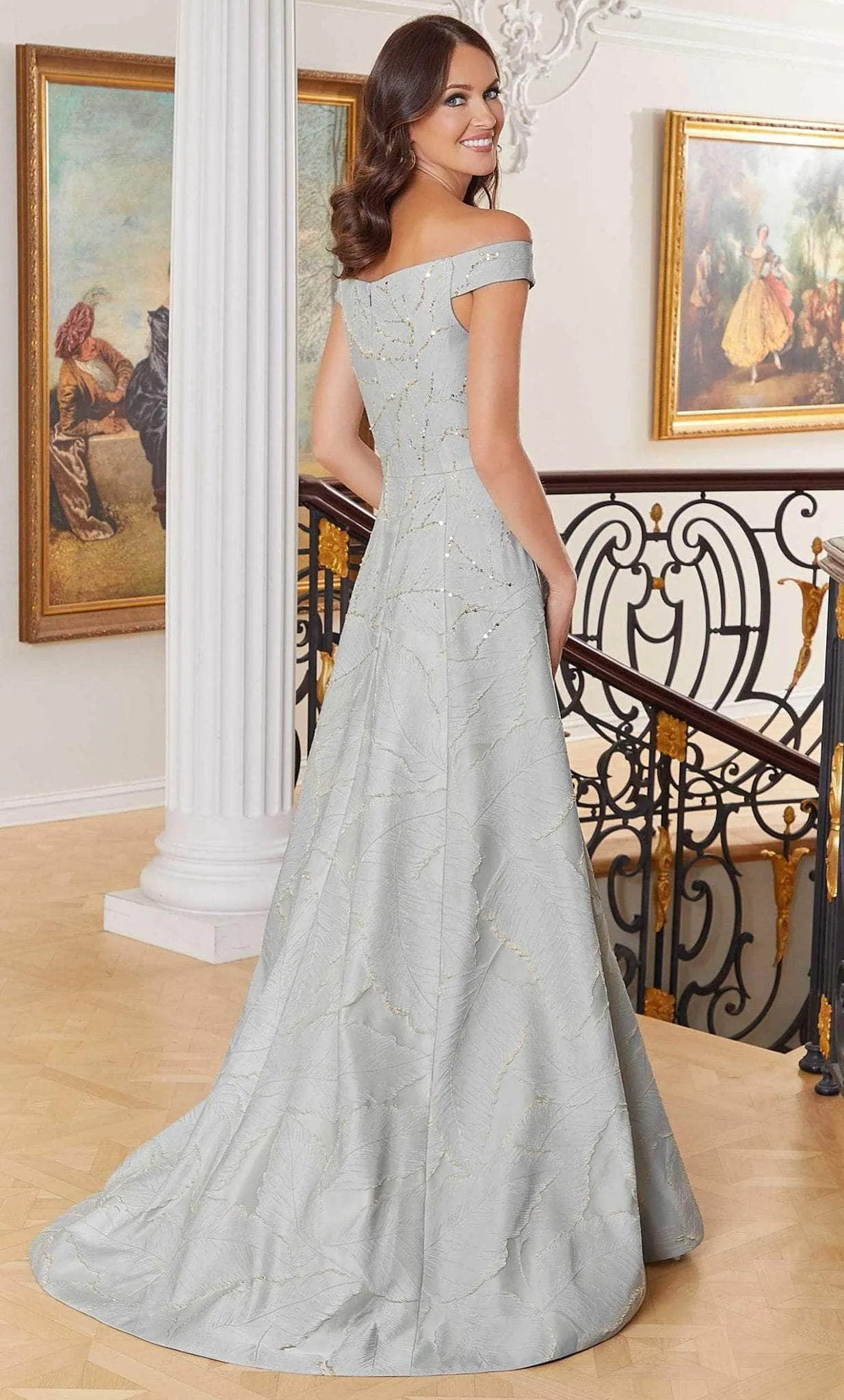 MGNY By Mori Lee 72712SC - Embossed Off Shoulder Evening Gown