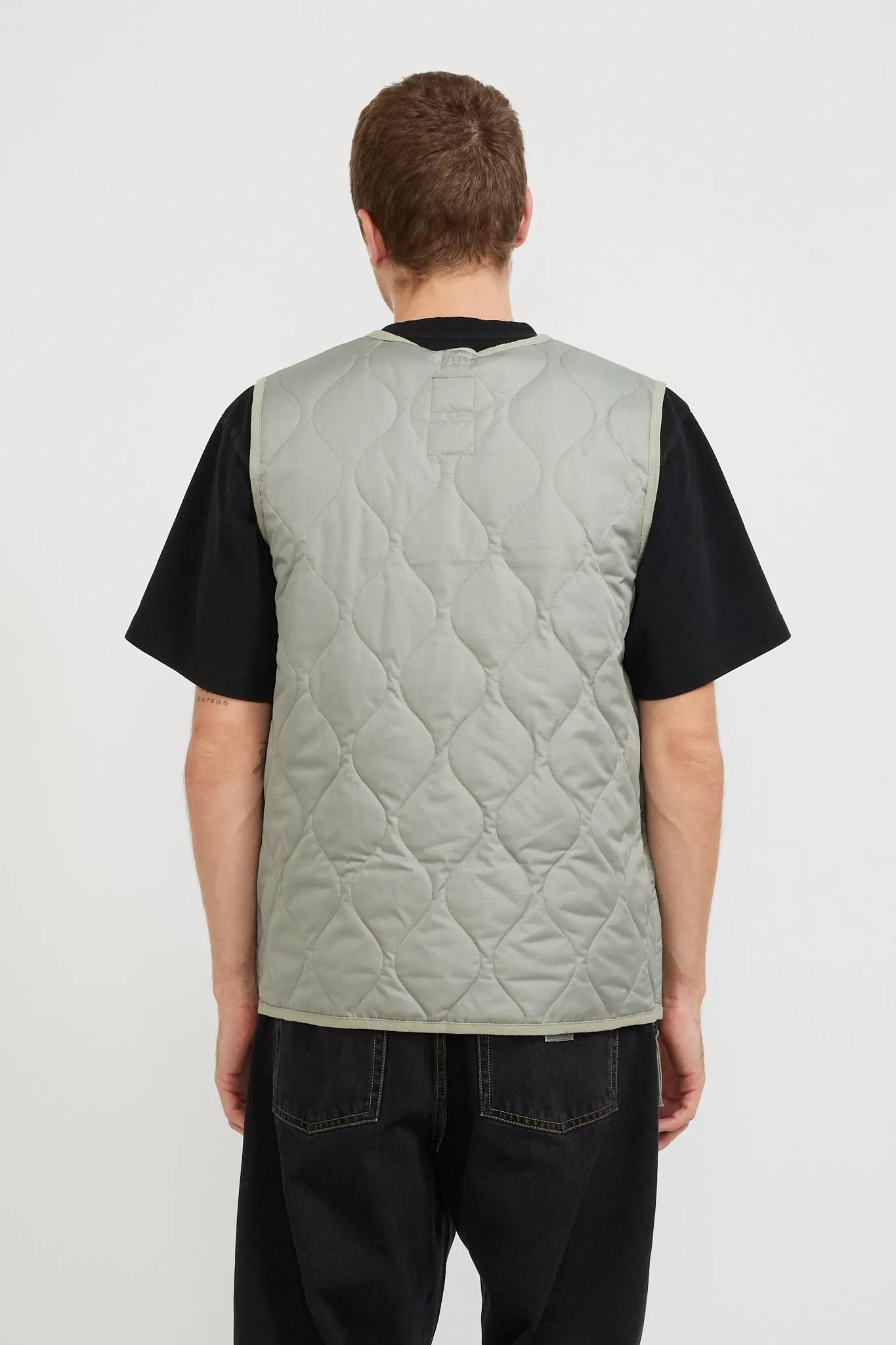 Military Zip V Neck Down Vest Dark Sage Green