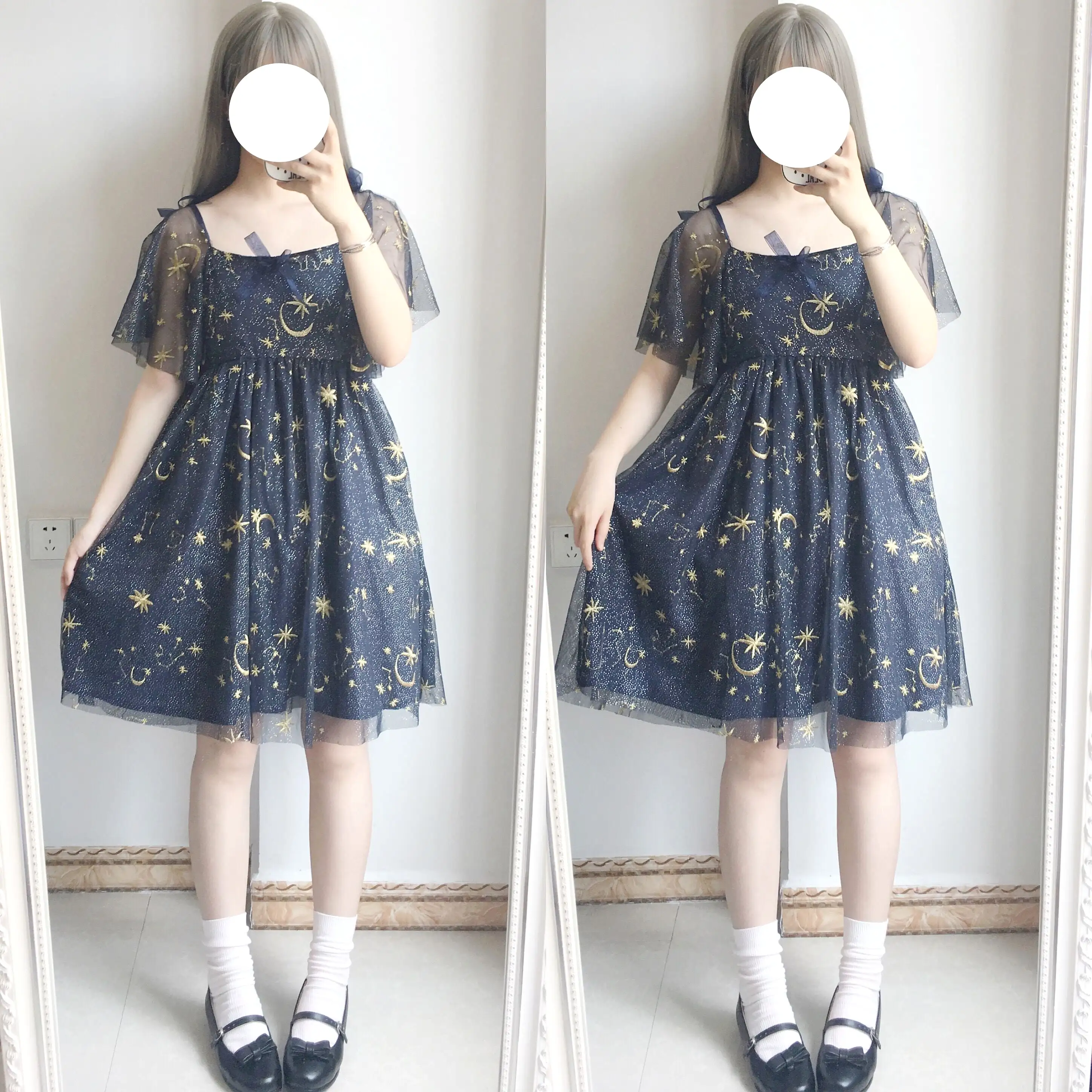 MOON EMBROIDERY BOW DRESS BY71114