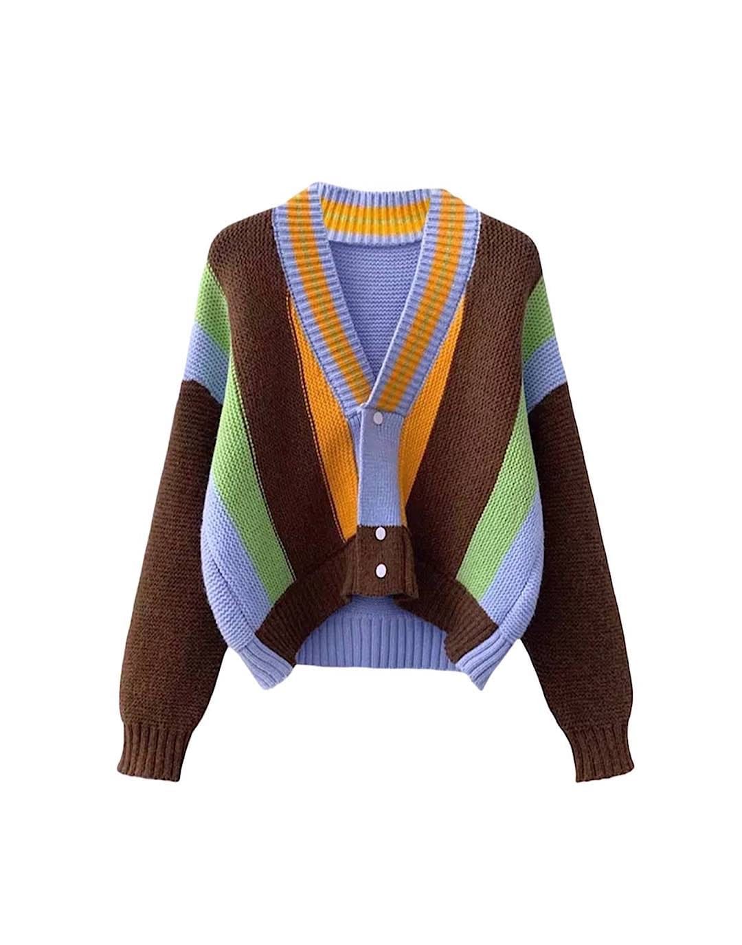 Multi Color Striped Knit Cardigan