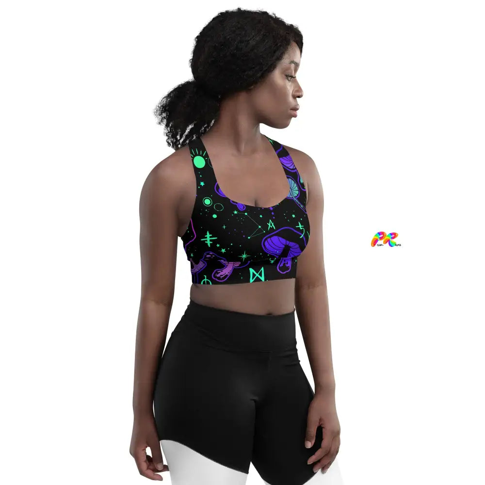 Mushroom Cult Rave Longline Sports Bra