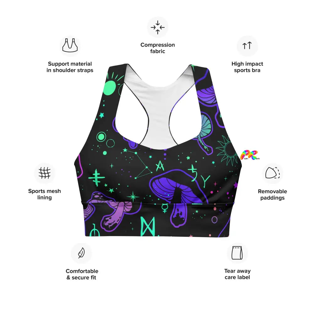 Mushroom Cult Rave Longline Sports Bra