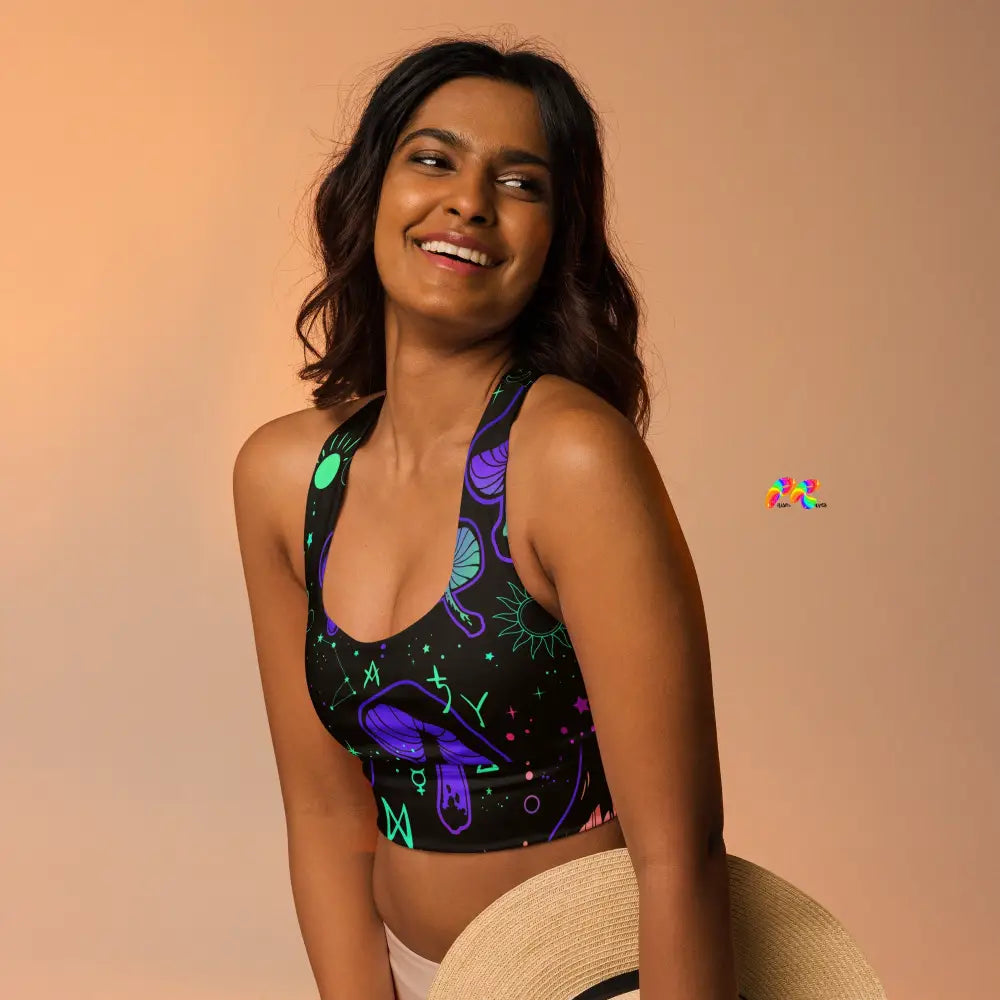 Mushroom Cult Rave Longline Sports Bra