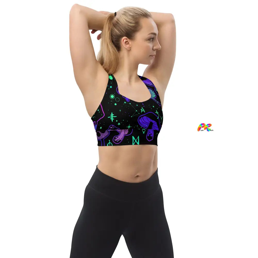 Mushroom Cult Rave Longline Sports Bra