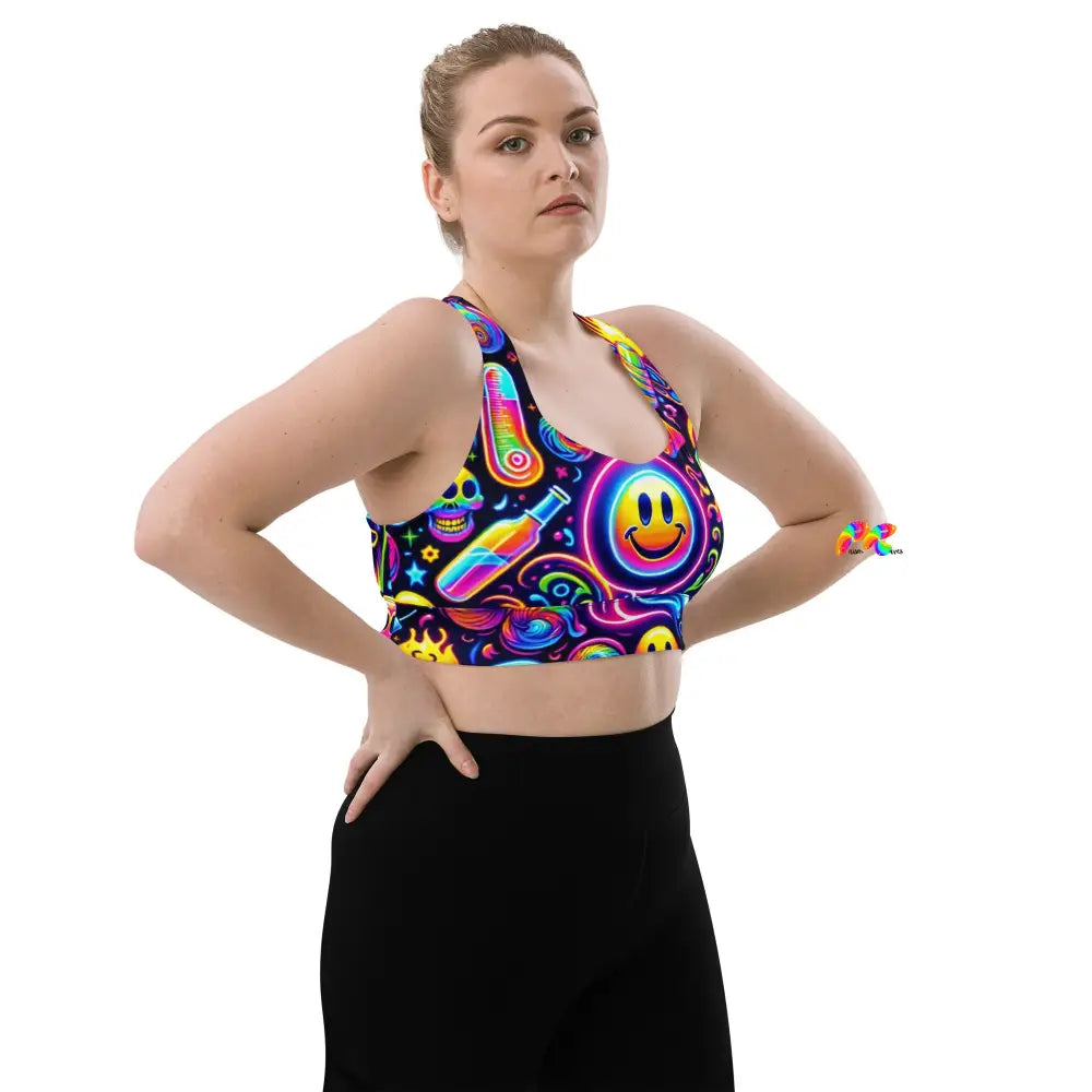 Neon Bliss Rave Longline Sports Bra