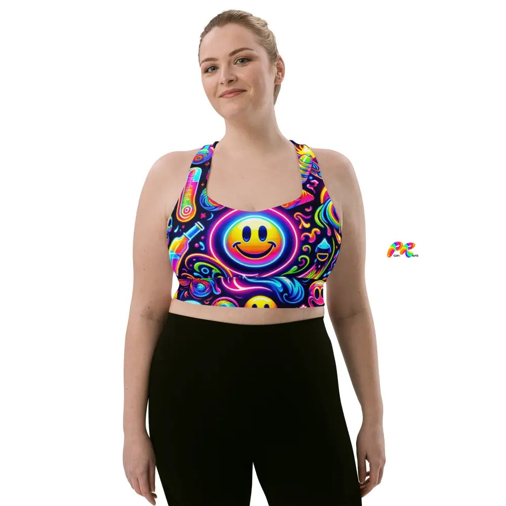 Neon Bliss Rave Longline Sports Bra