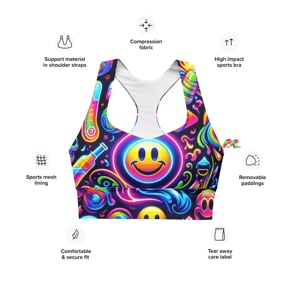 Neon Bliss Rave Longline Sports Bra