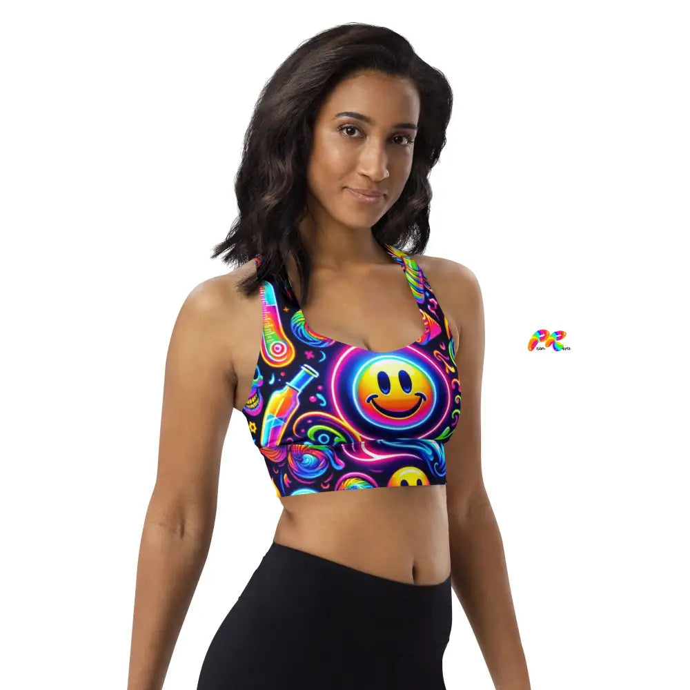 Neon Bliss Rave Longline Sports Bra