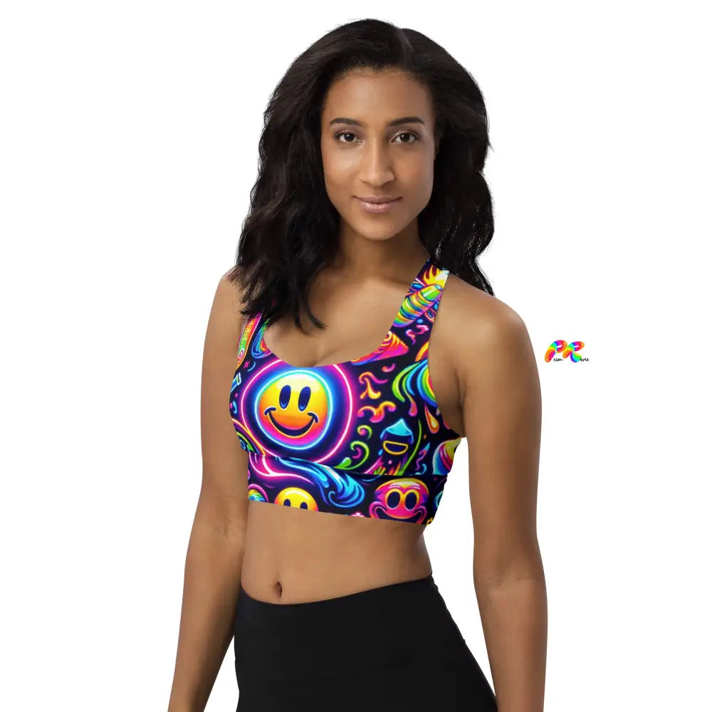 Neon Bliss Rave Longline Sports Bra