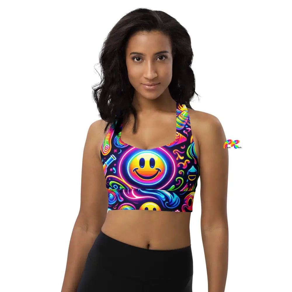 Neon Bliss Rave Longline Sports Bra