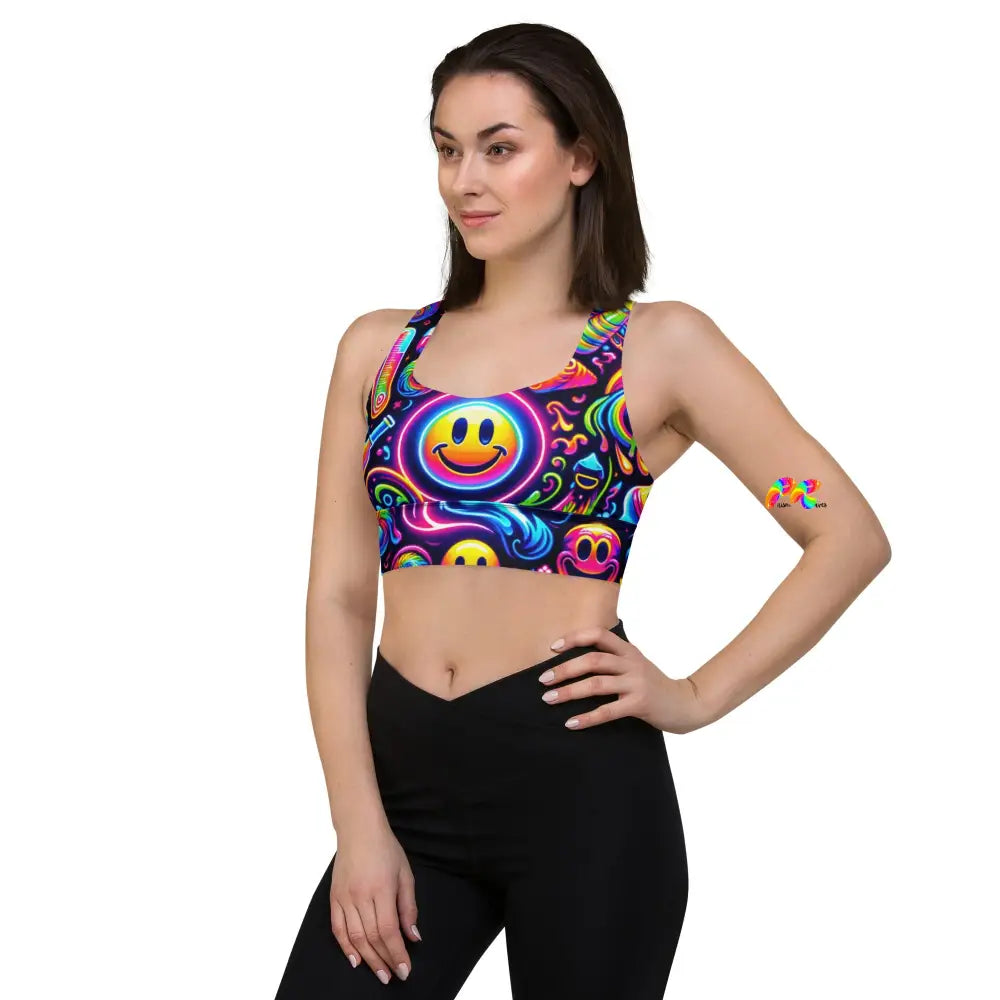 Neon Bliss Rave Longline Sports Bra