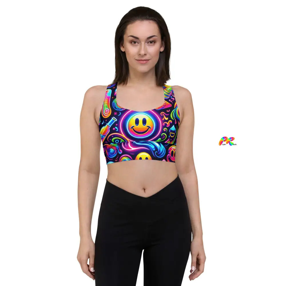 Neon Bliss Rave Longline Sports Bra