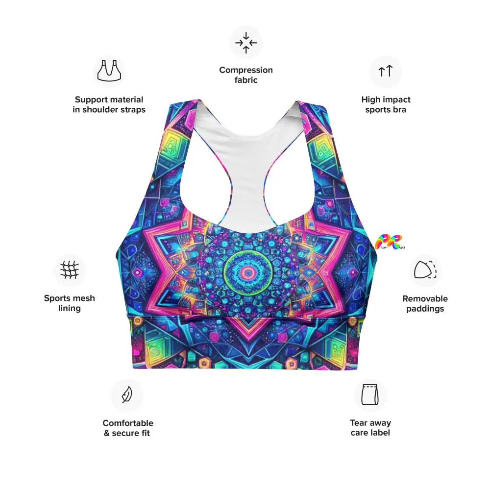 Neon Mandala Longline Rave Sports Bra