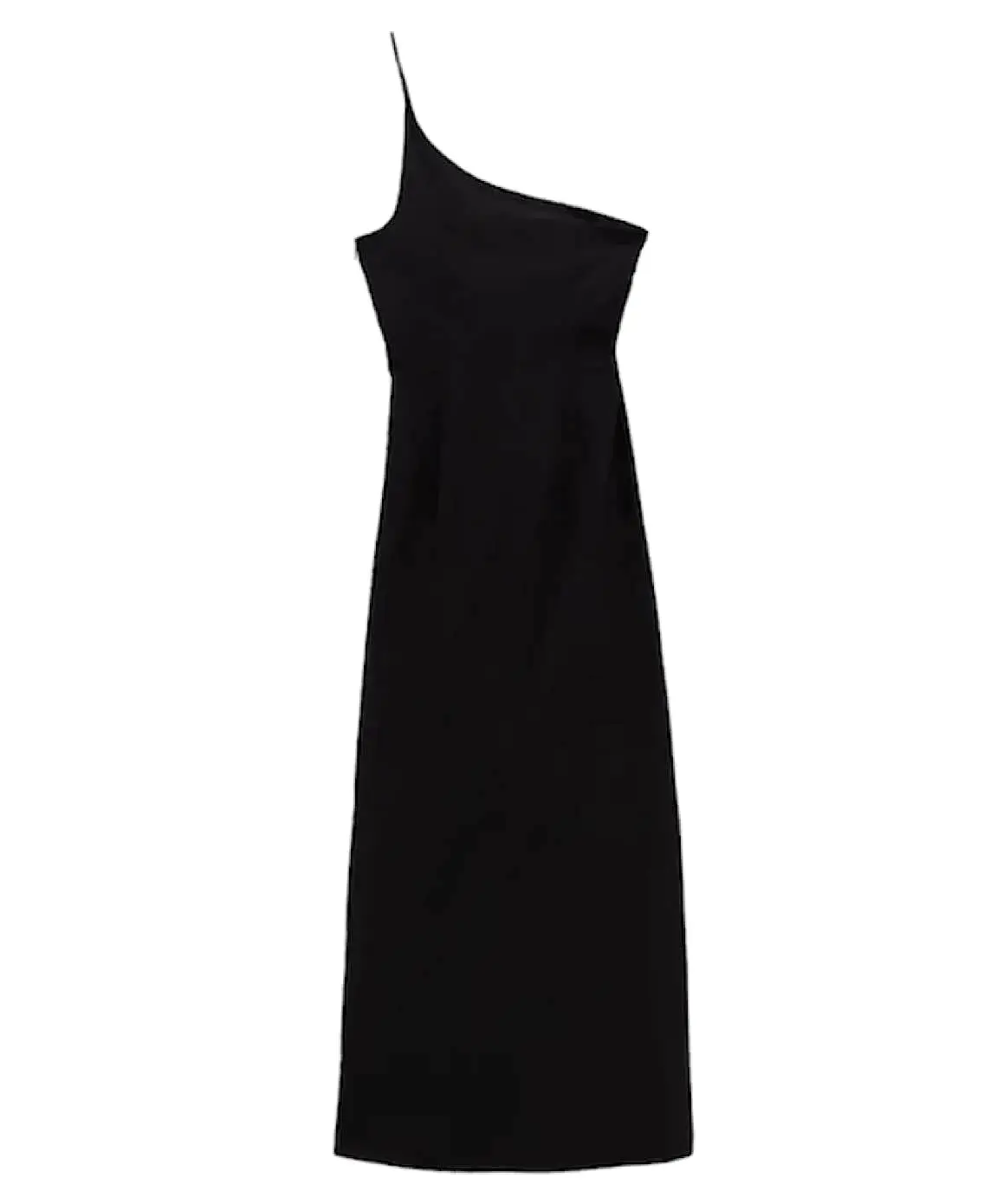 One Strap Ruched High Slit Dress In Black