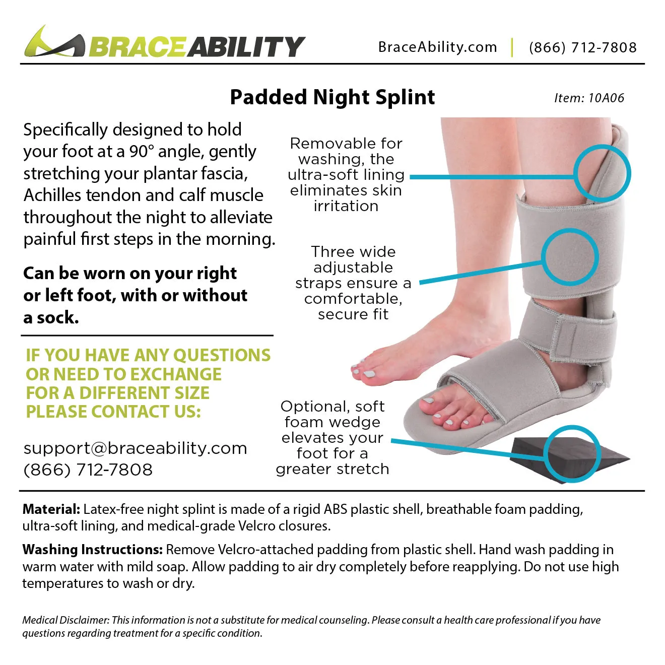 Padded 90 Degree Soft Nighttime Boot Splint