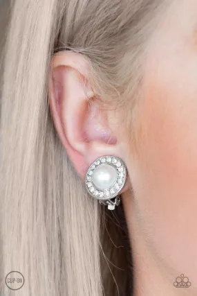 Paparazzi Earring ~ Definitely Dapper - White CLIP ON