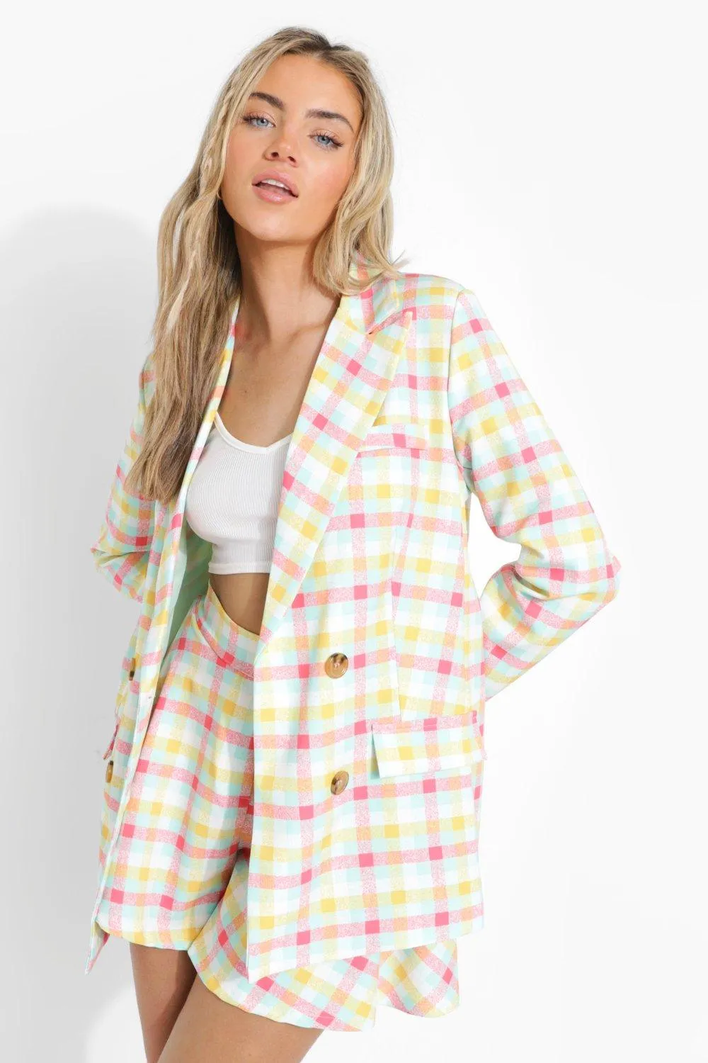 Pastel Check Double Breasted Blazer