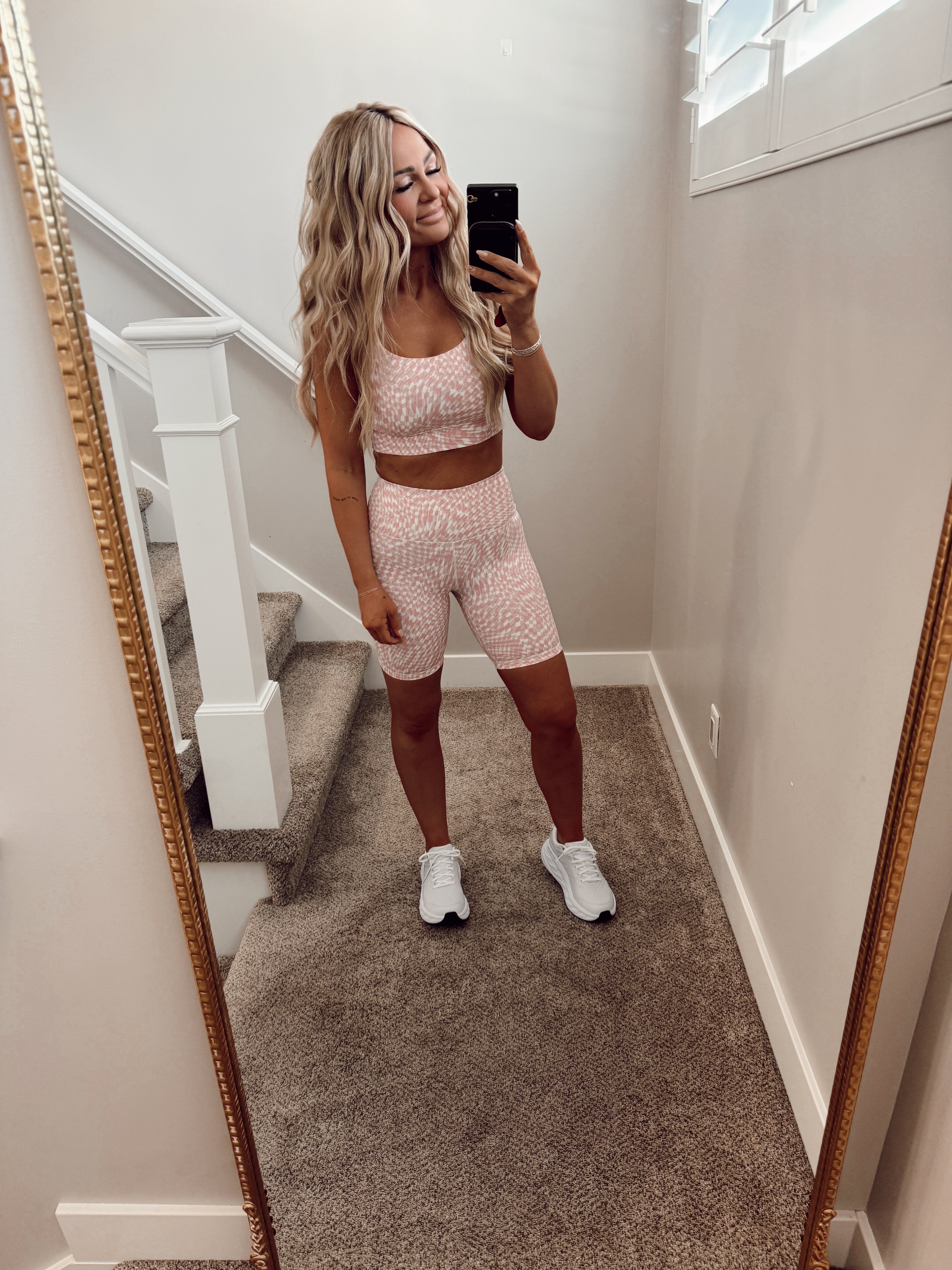 Pink check sports bra