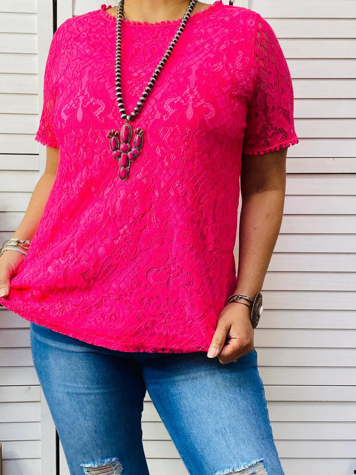 Pink Lace short sleeve top