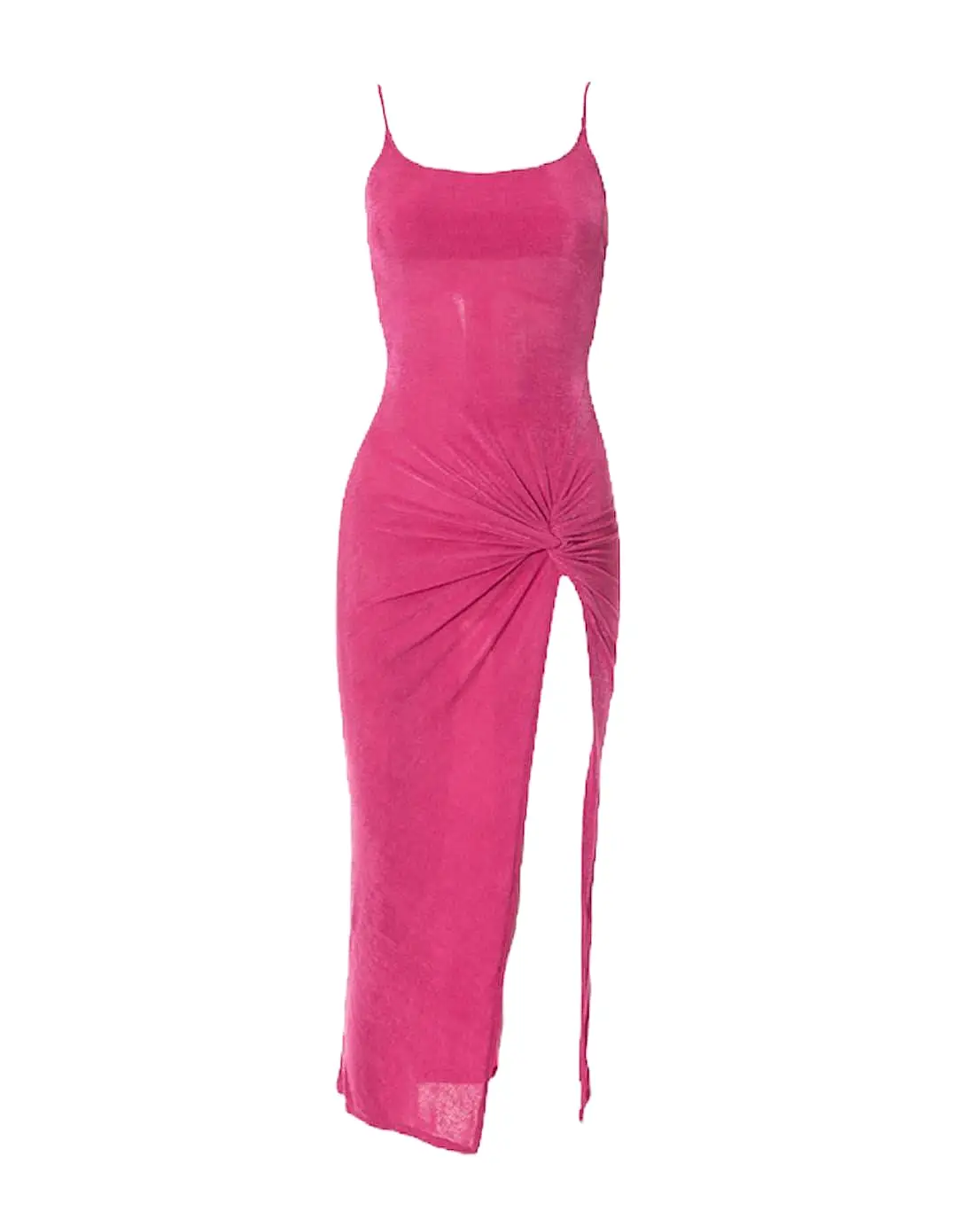 Pink Ruched Slit Dress