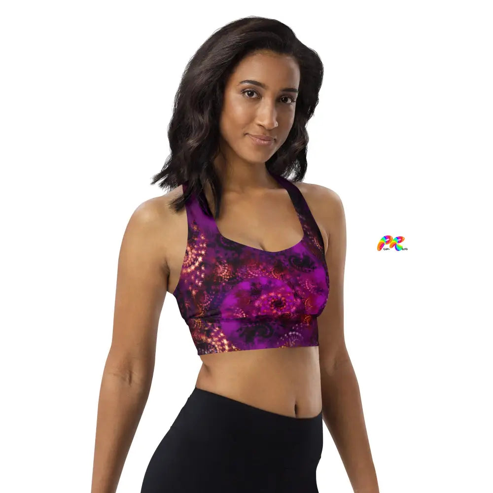 Purple Abstract Longline Sports Bra