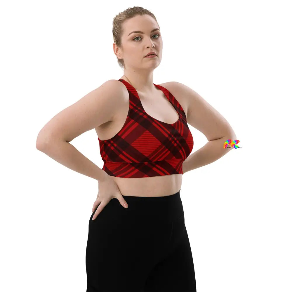 Red Plaid Longline Sports Bra