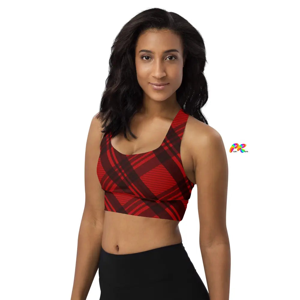 Red Plaid Longline Sports Bra