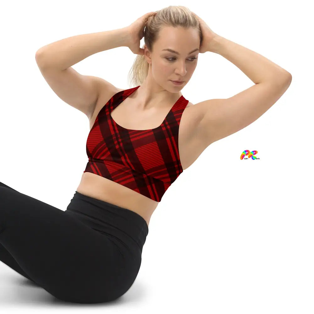 Red Plaid Longline Sports Bra